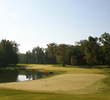 The 18th hole at Winding Hollow is a long par 5 with water guarding the green in front. 